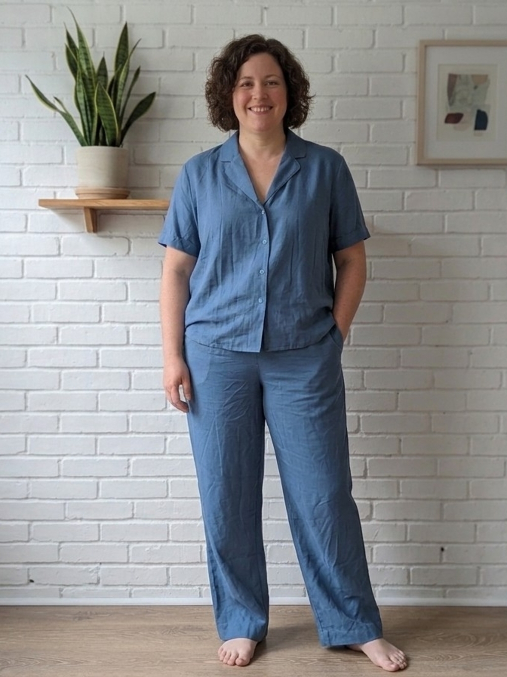 Bananaβ Republic Women's Relaxed Wide-Leg Pants Pajama Set Dusty Blue